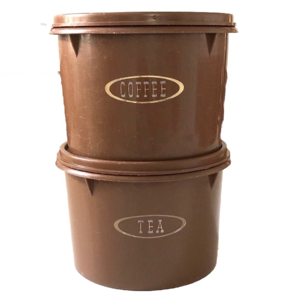Vintage 70s Tupperware Brown Tea & Coffee Canister Set (2 Pcs) - #263